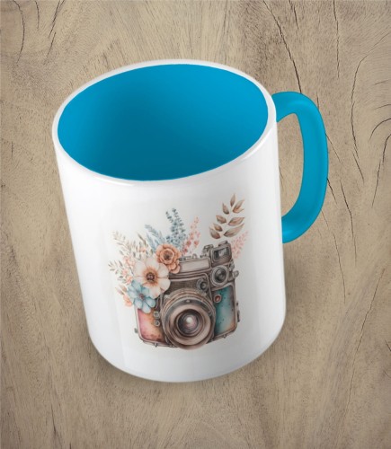 kubek camera flowers błękitny