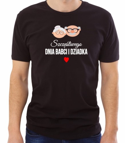 Czarna męska koszulka szczęśliwego Dnia Babci i Dziadka