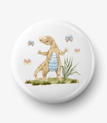 Button brązowy dinozaur tyrannosaurus