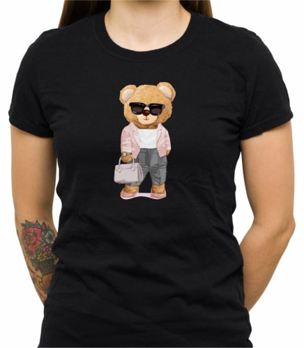Czarna damska koszulka bear doll working