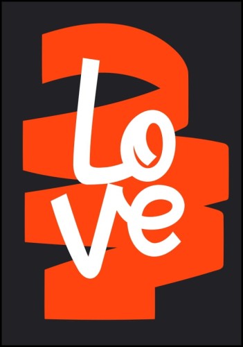 Graficzny plakat z wyrazistym przekazem. Intensywny, czerwony kolor świetnie podkreśla moc słowa "love"