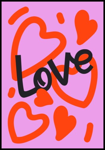 Energetyczny plakat, który aż emanuje energią miłości. Mocne kolory różu i czerwieni tworzą zestawienie, które ożywi każde wnętrze