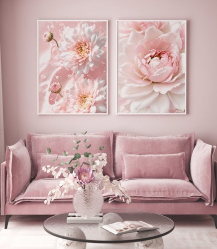 Mocno różowy kwiatowy zestaw 2 plakatów, który wprowadzi powiew świeżości do każdego wnętrza