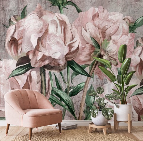 Fototapeta duża artystyczna piwonia w salonie