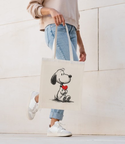 Dziewczyna z torba "Pies trzymający serce". Ten wzór doda uroku oraz młodzieżowego looku.