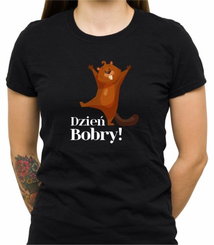 Czarna damska koszulka dzień bobry
