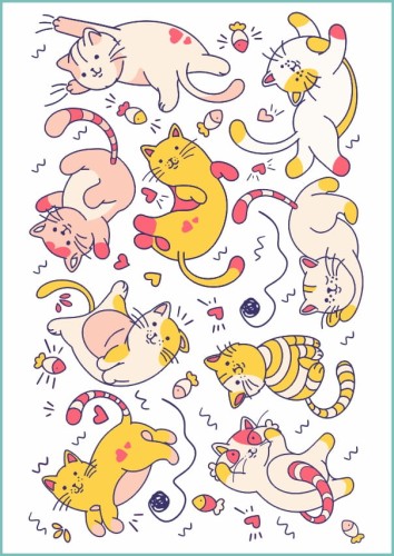 Zabawne, wesołe, kolorowe kociaki - naklejki na ciało dla dzieci i dorosłych. Tatuaże wodne z kotkami mogą posłużyć jako nagroda w przedszkolu, konkursach lub jako gadżet na eventy związane ze zwierzętami