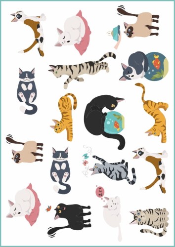 Naklejki wodne na skórę z grafiką kotów - tatuaże zmywalne kolorowe koty, dla miłośników kotów różnych ras