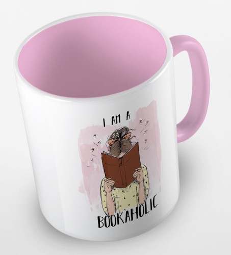 kolorowy kubek - I am a bookaholic - kolor różowy.jpg