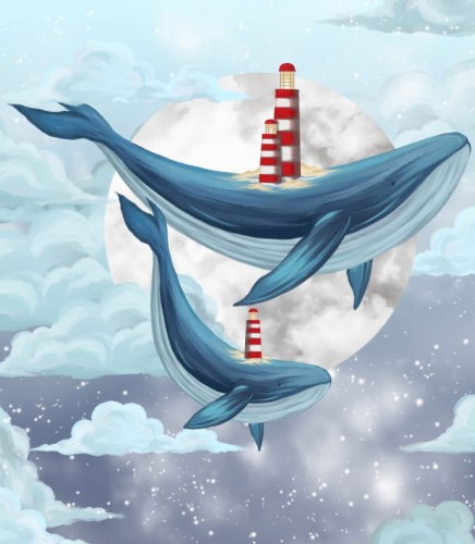 Próbka tapety wieloryby wśród chmur