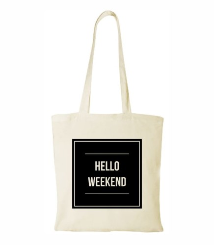 Bawełniana torebka z napisem "hello weekend", elegancki i ekologiczny element codziennej stylizacji