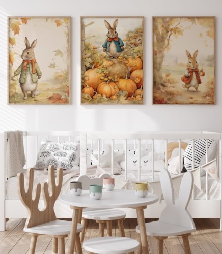 Zestaw dziecięcych plakatów "Jesień z królikami"