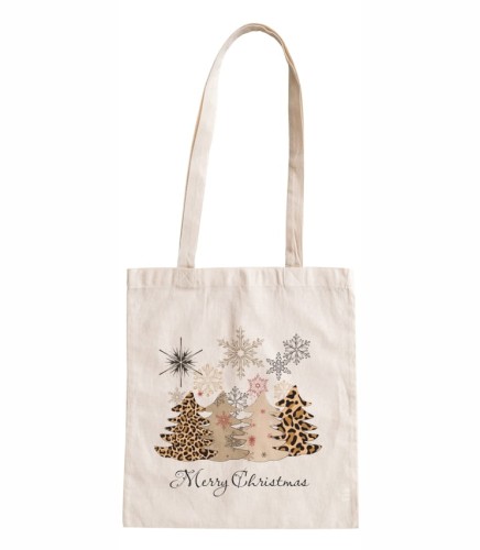 torba bawełniana z długimi uszami hasłem Merry Christmas oraz choinkami w panterke.jpg