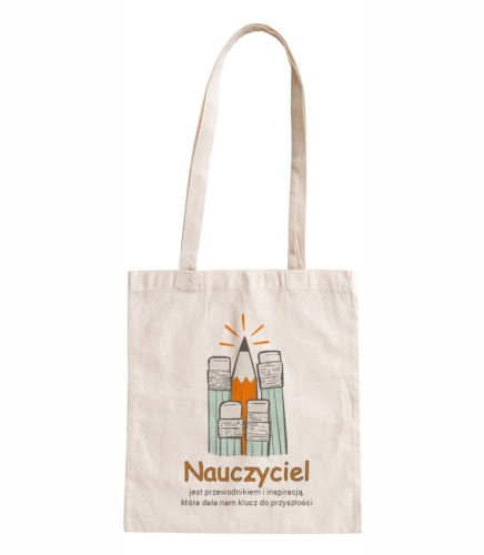 torba bawełniana z długimi uszami, z nadrukiem - nauczyciel jest przewodnikiem i inspiracją, która dała nam klucz do przyszłości.jpg