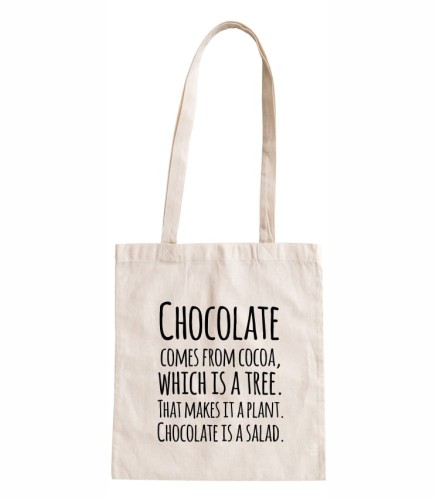 torba bawełniana z długimi uszami, z nadrukiem - chocolate is a salad.jpg