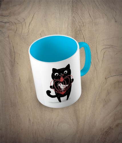 Kubek cat with a birdcage kolor błękitny