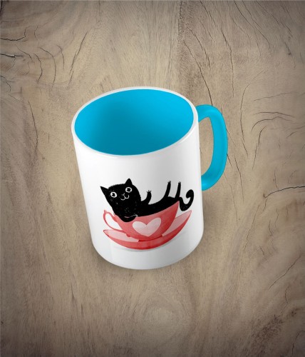 Kubek cat in a cup - kot w filiżance błękitny