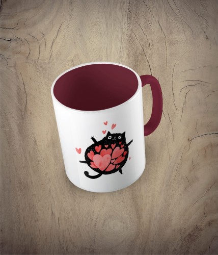 Kubek cat full of love bordowy