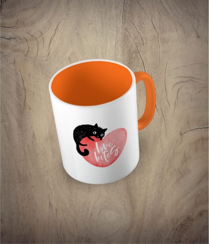 Kubek love bites with cat  pomarańczowy