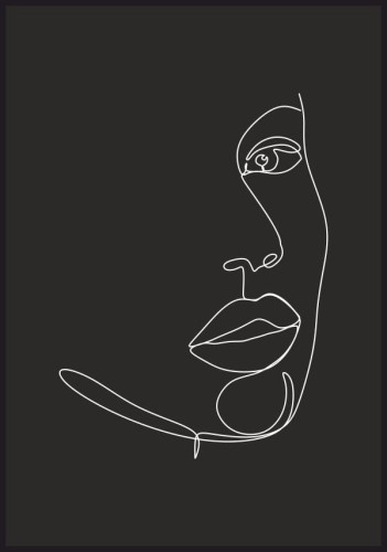 plakat rysunek kobiecej twarzy - czarno-biała grafika z twarzą kobiety w półcieniu