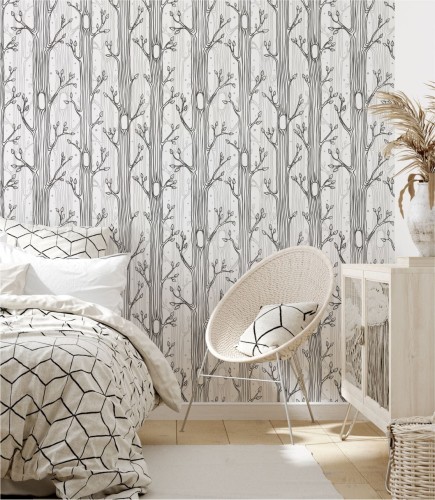 Tapeta leśne drzewa na ścianie w sypialni