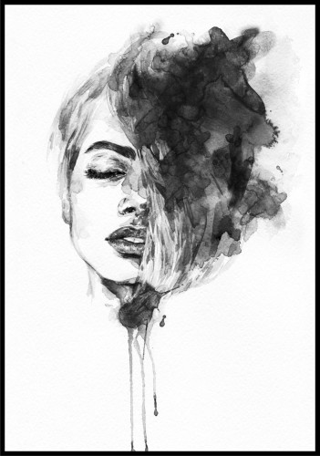 Plakat twarz kobiety - artystyczny czarno-biały rysunek przedstawiający kobiece rysy twarzy.