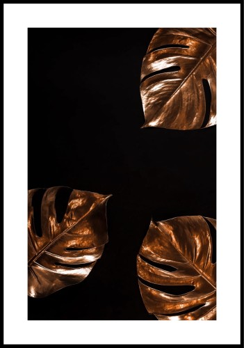 Plakat złoty liść z białym marginesem dookoła.