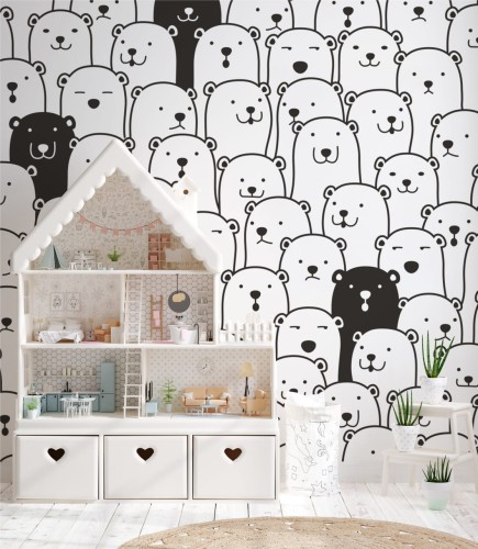 Wzór z białymi niedźwiadkami, przełamany paroma czarnymi doda wnętrzu przytulności i wprowadzi optymizm.