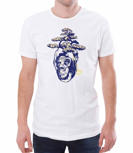 Biała męska koszulka z abstrakcyjnym wzorem goryla