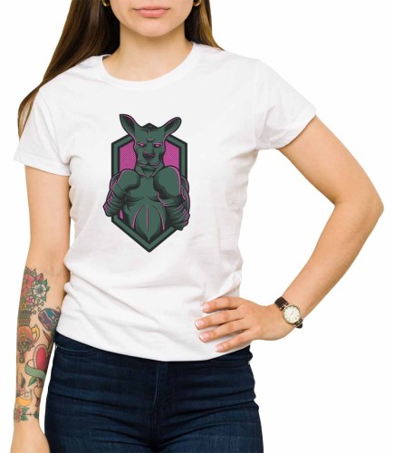 Biała koszulka dla kobiety z boksującym kangurem