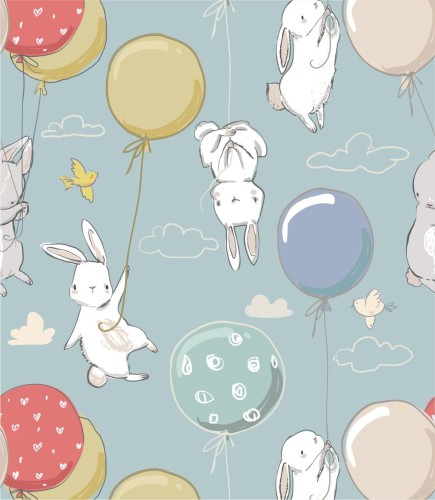 Próbka tapety małe króliczki z balonikami