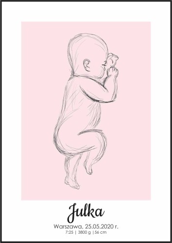 Metryczka niemowlę - dziewczynka - pamiątka narodzin córeczki na plakacie.