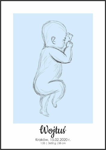Metryczka niemowlę - chłopiec. Plakat upamiętniający narodziny chłopca do powieszenia na ścianę.