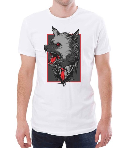 Biała koszulka męska ze złym wilkiem