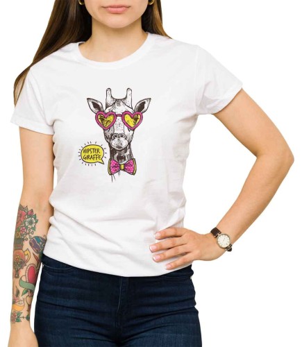 Biała koszulka damska hipsterska żyrafa