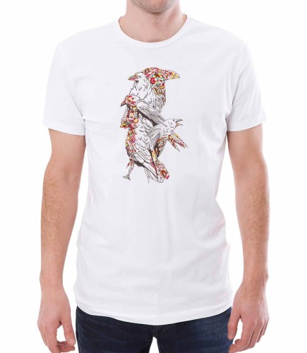 Biała męska koszulka z kolorowymi krukami