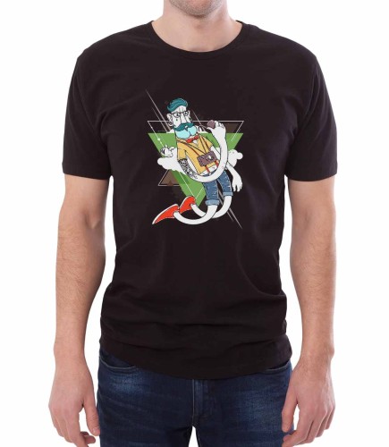 Czarna męska koszulka latający hipster