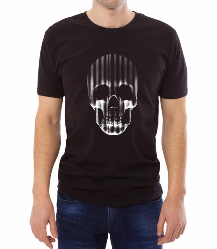 Czarny T-shirt męski z rysunkiem czaszki wykonanej z linii