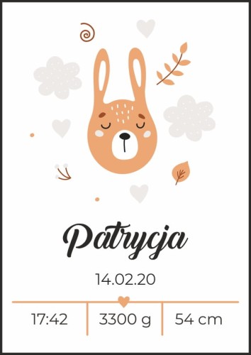 Metryczka dziewczynka zajączek