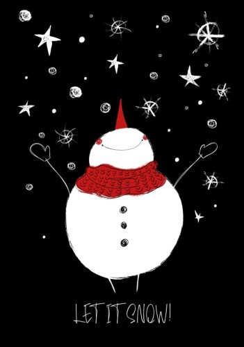 Słodki bałwanek w czerwonym szaliku na czarnym graficznym plakacie dla dzieci