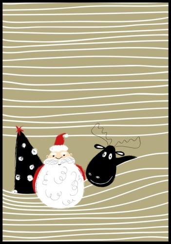 Plakat choinka Mikołaj renifer z białym marginesem dookoła