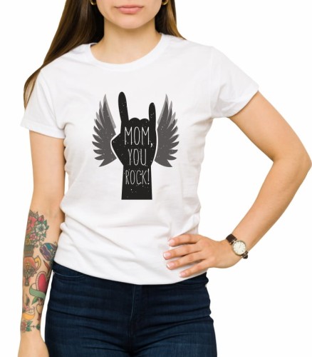 Biała koszulka na prezent dla rockowej mamy, która naprawdę wymiata