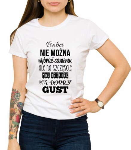 Biała damska koszulka dziadek na dobry gust