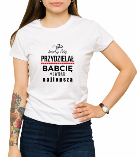 Biała damska koszulka Bóg wybrał babcię