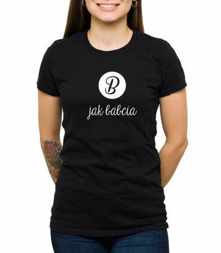 Czarna damska koszulka z napisem b jak babcia