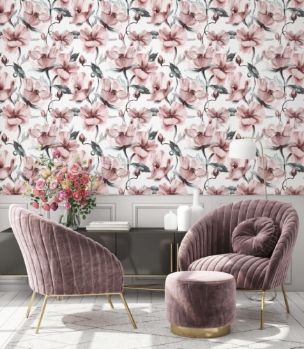 Przepiękna, jasna kwiecista tapeta, idealna do pokoju dziennego, jadalni, sypialni i przedpokoju