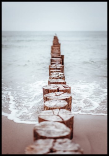 Zdjęcie drewnianego falochronu nad brzegiem morza