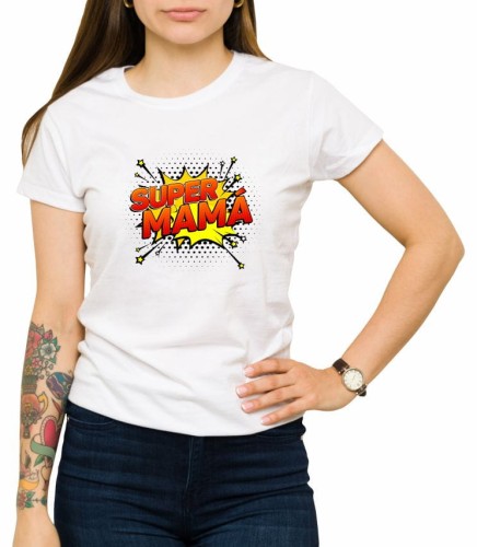Biała koszulka super mama 02