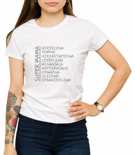 Biała koszulka super mama 01