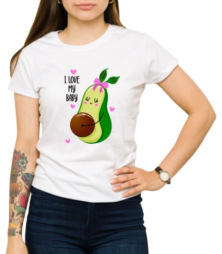 Biała damska koszulka i love my baby